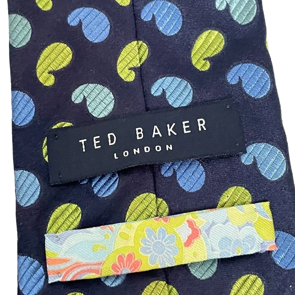 Ted Baker Men's Necktie 100% Silk Colorful‎ Blue Green Turquoise Paisley